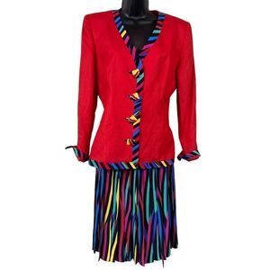 Vintage 80's Ann Lawrence Silk Blend Rainbow Striped Skirt Set